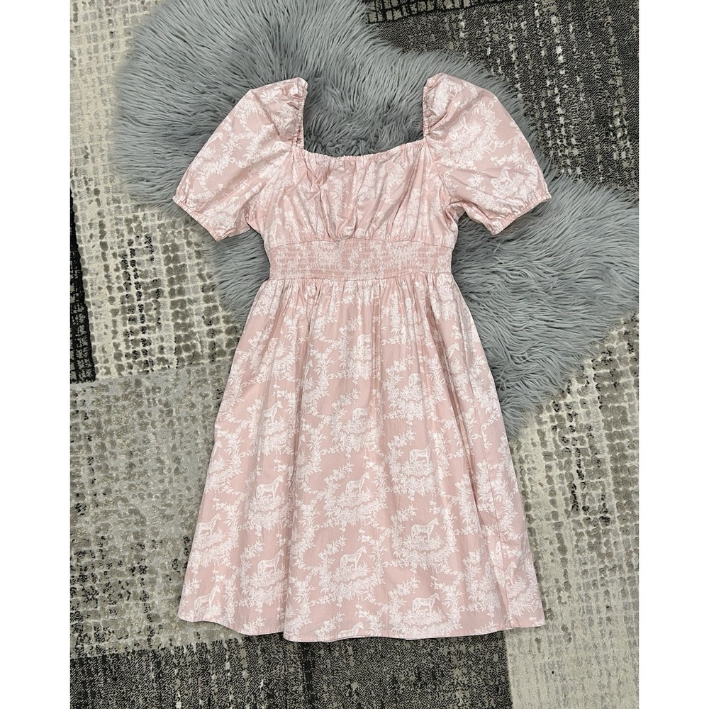 Janie And Jack Girls Pink Touch‎ Floral Equestrian Smocked Waist Dress SZ 18 $79